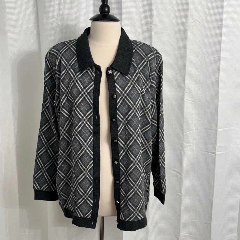 Eccotoo Women's Vintage‎ Long Sleeve Plaid Knit Cardigan